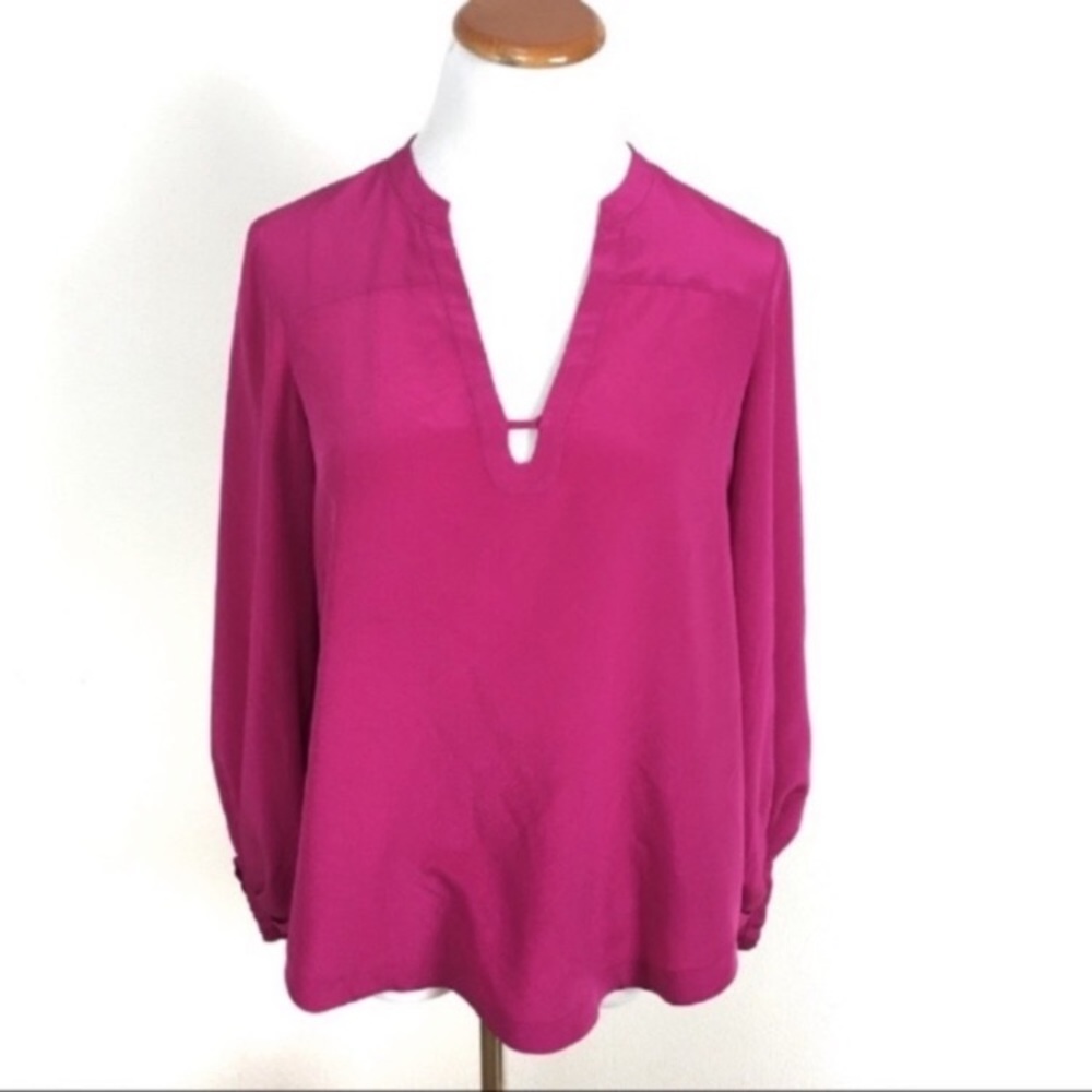 Diane Von Furstenberg Silk Blouse Pink Dhalia Top‎ Long Sleeve Women’s Sz 4